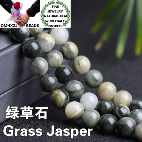 OMHXZJ Wholesale ZB127 46 8 10 12mm DIY Bracelet Necklace Jewelry Making Accessories Natural Stone Fine Grass Jasper Round Beads