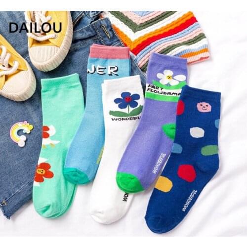Kawaii Flower Cotton Socks Ins Korean Style Cute Sweet Tube Socks Street Hip-Hop Street Dance Happy Funny Socks Gift