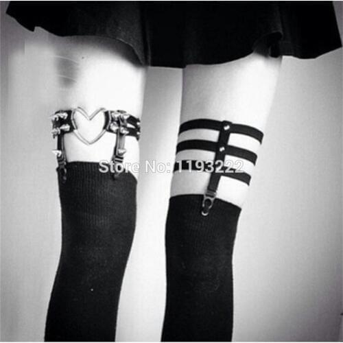 Sweet Heart Big Large Heart Garter Belt Real Leather Rivets Metal Elastic Clips Sock Garter Leg Ring Loop