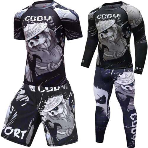 Male Fitness Suit MMA Running Shirt Men Rashguard Training T Shirt Crossfit Bodybuilding Men Compression Kit Print 3D T Shirt