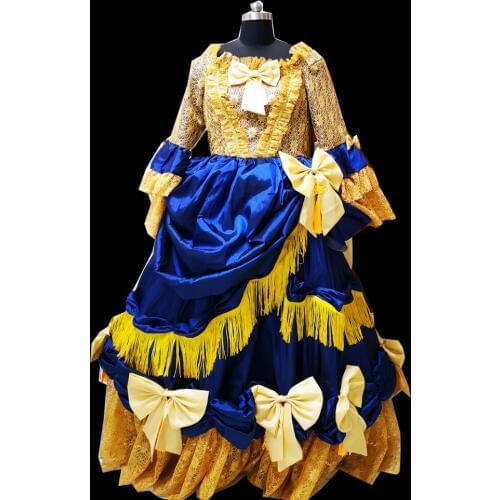 New blue Vintage costumes 18th Duchess Retro medieval Renaissance Reenactment Theatre Civil war Victorian dress D-293