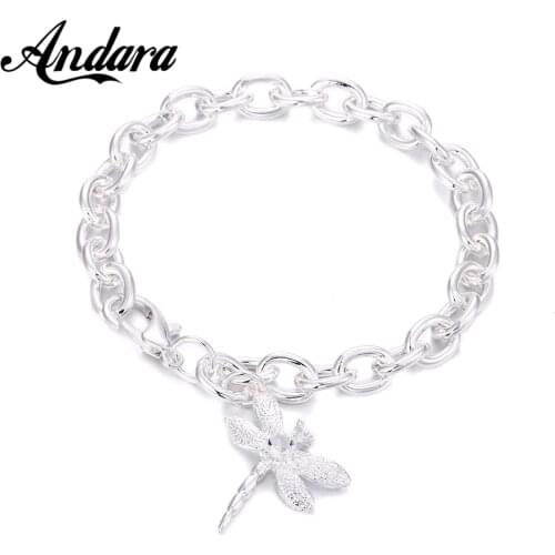 New 925 sterling silver bracelet dragonfly pendant lobster clasp bracelet for women & men jewelry gifts