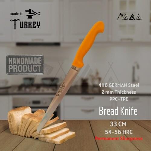 ATASAN Gold Series Bread Knife 33cm Kitchen Knives Handmade High Quality Professional Stainless Steel Chef Knives made in turkey