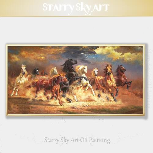 Excellent Artist Pure Hand-painted Top Quality 12 Horses Oil Painting on Canvas Luxury Wall Art 12 Horses Running Oil Painting