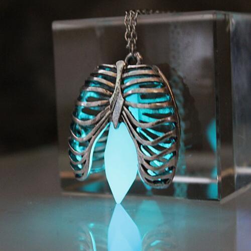 The HP skeleton Necklace Pendants skull Chain Fashion Jewelry glow in the dark Human chest anatomy necklace Luminous crystal