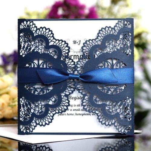 1pcs Elegant Square Hollow Lover Bird Laser Cut Wedding Invitation Card With Ribbon Personalized Wedding Decor Party Supplies