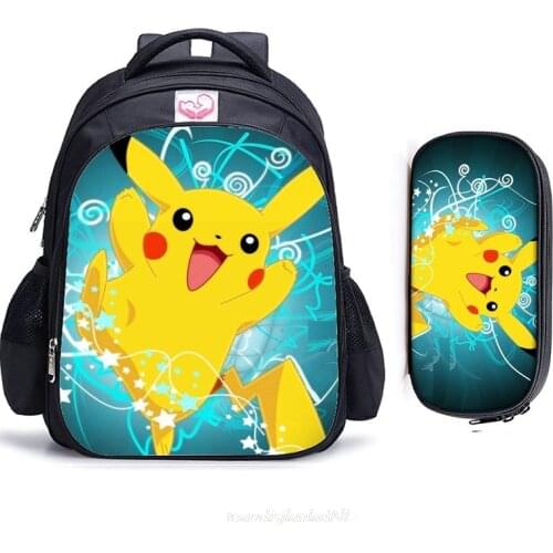 Pokemon Backpack 2pcs Set Cartoon Pikachu Primary School Bag For Boys Girls With Pen bag Kindergarten Mochila Kids Gifts