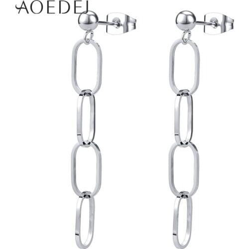 AOEDEJ 316L Stainless Steel Stud Earrings for Men Punk Rock Jewelry Hiphop Ear Studs Male Chain Pendant Earrings