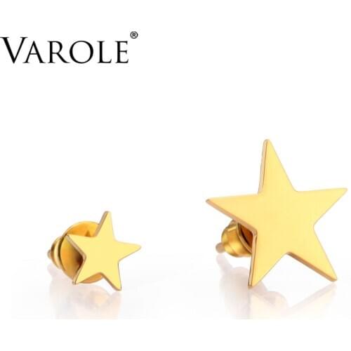 VAROLE Asymmetric Size Star Earrings Trendy Stud Earring Gold Color Earings Fashion Steel Earrings For Women Jewelry Brincos