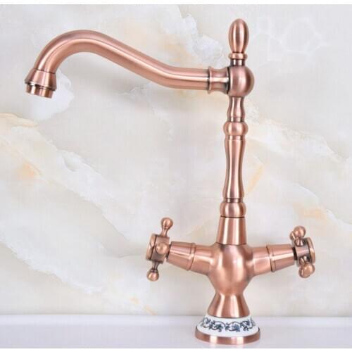 Basin Faucets Antique Red Copper Bathroom Sink Mixer Dual Handles Single Hole WC Bathroom Faucet Brass Hot and Cold Tap anf614