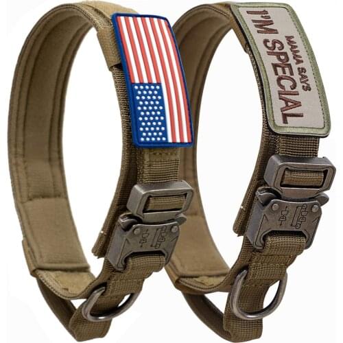 Tactical Dog Collar with USA American Flag - Military Dog Collar Thick with Handle Heavy Duty Nylon K9 Adjustable Metal Buckle