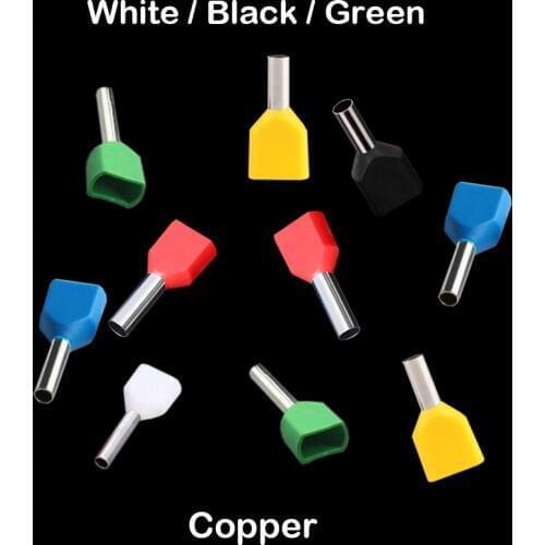 TE7508 TE10-14 White Black Green Copper Pre-Insulating Twin Cord Double Wire Tube Pin End Ferrule Connector Crimp Terminal