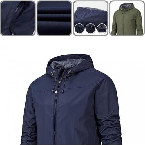 Warm Stylish Hooded Windproof Men Jacket Long Sleeve Casual Jacket Zipper Closure Outerwear