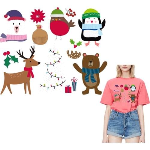 Christmas Bear Deer Tree Patches Thermal Stickers on Clothes Iron-on Transfers for Clothing Thermoadhesive Patch Diy Applique