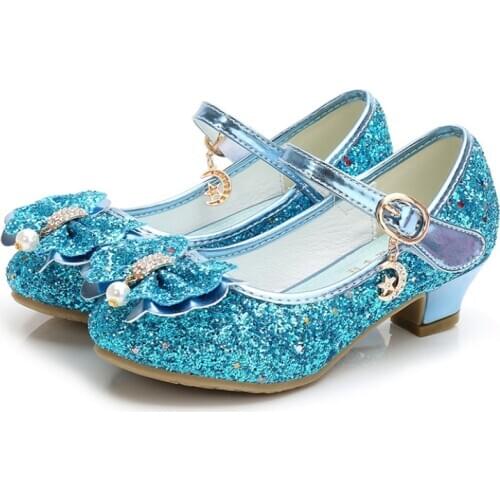 Spring Children Shoes Girls High Heel Princess Dance Sandals Kids Shoes Glitter Leather Fashion Girls Party Dress Wedding Shoes