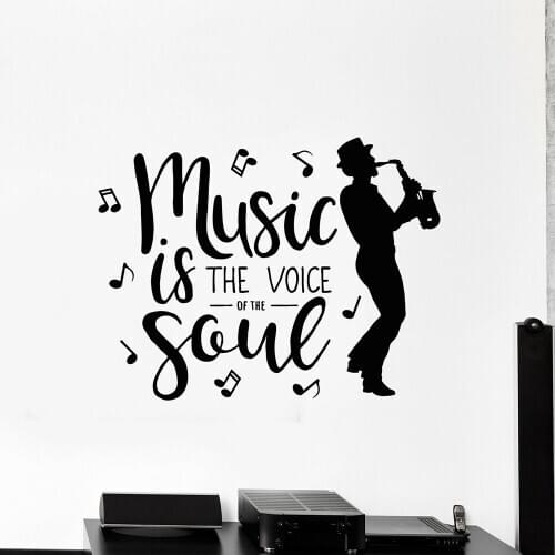 Music is The Voice Of The Soul Vinyl Wall Decal Voice Soul Jazz Music Player Saxophone Stickers Music Bar Wallpaper M269