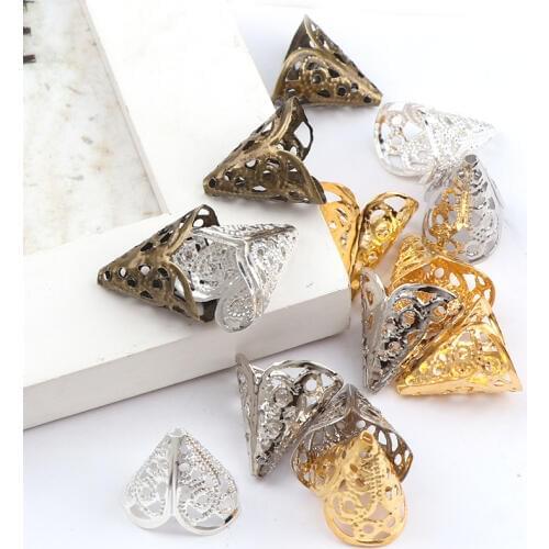 15x16mm Vintage Filigree Metal Horn Hollow Flower Spacer Beads End Caps Pendant DIY Charms Connectors Jewelry Findings