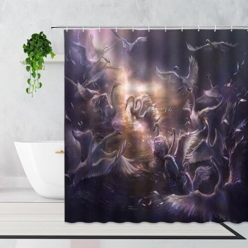 Beautiful Love Swan Shower Curtains Elegant Water Surface Animal Home Decoration Background Waterproof Bath Curtain With Hooks