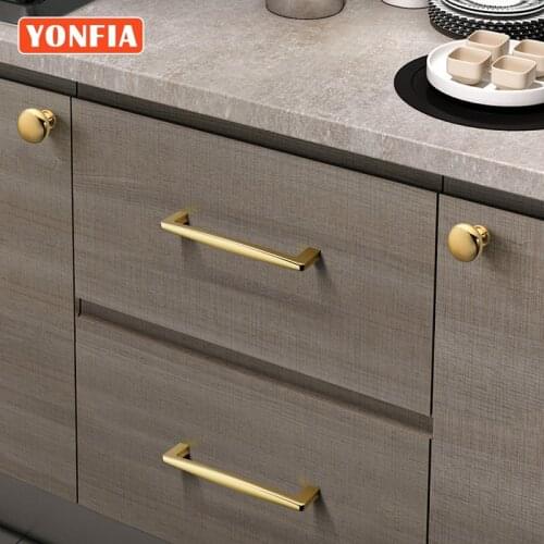 YONFIA 3679 Home Hardware Furniture Accessories Modern Kitchen Furniture Handle PVD Gold Drawer Knob and Handles for Cabinet
