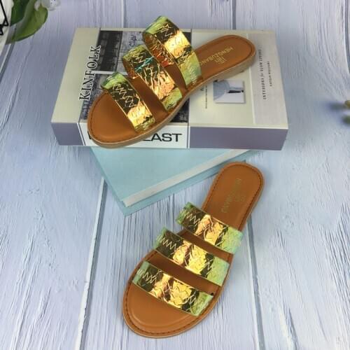 2021 Summer New Womens Flat Sandals Fashion Print Open Toe Outdoor Beach Slippers Multicolor Mixed Platform Shoes Plus Size 41