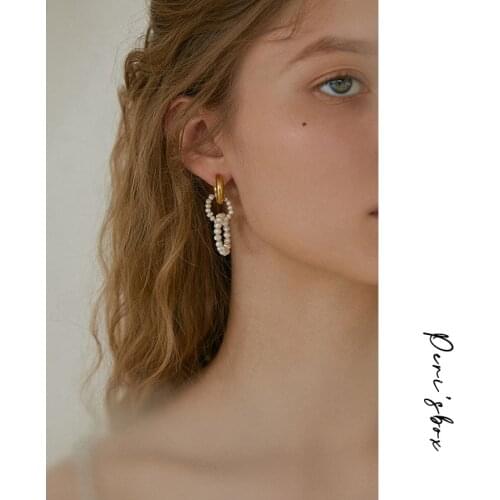 PerisBox 4 Design French Elegant Freshwater Pearl Earrings For Women Copper Gold Color Heart Asymmetric Drop Earrings