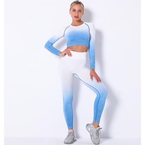 Women 2 Pieces Yoga Set Gym Clothing Seamless Leggings Women Push Up Yoga Crop Sport Top Workout Set Fitness Leggings Top Female