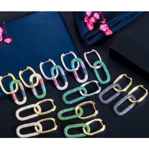 Zlxgirl New Arrival Trendy Two Tones Rainbow Cubic Zirconia Hoop Earrings for Women Jewelry Hip Hop Pendientes Mujer bridal ears