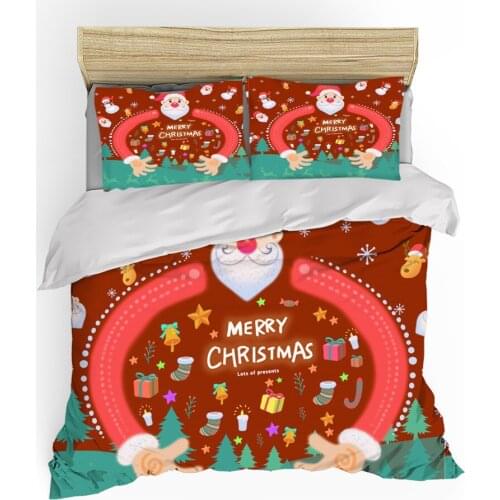 2/3pcs Duvet Cover Bed Linen Cartoon Santa Claus Bedding Sets King Queen Size Comforter Set Quilt Cover Christmas Gifts