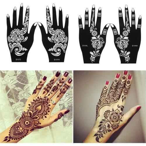 2pcs/pair Fashion Henna Tattoo Stencil Temporary Hand Tattoos DIY Body Art Paint Sticker Template Indian Wedding Painting Kit