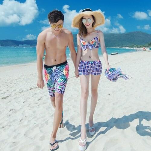 2021 New Couple Swimsuit Women Swimwear Thin Beaches Hot Spring Men Beach Pants Boys Swimming Clothes Couples 3pcs-set