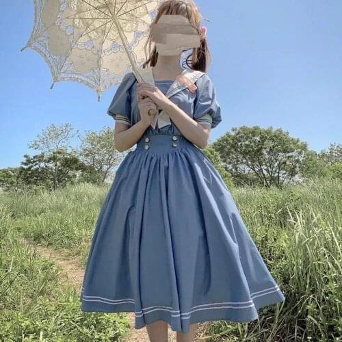 2021 Fashion Vintage Lolita Dress Summer Japanese Style Sailor Suit College Uniform Skirt Cospaly Costumes Shorts Sleeve Dresses