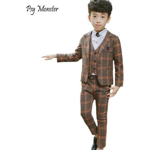 2018 Kids Wedding Dress Blazer Vest Pants 3Pcs Clothing Set Suit Brand Flower Boys Formal Tuxedos School Suit Spring Costume N60