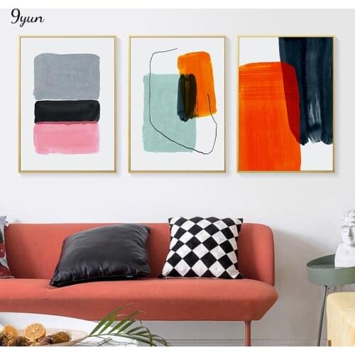 Abstract Geometric Shapes Poster Red Pink Gray Black Wall Art Print Canvas Painting Minimalist Picture Home Decoration