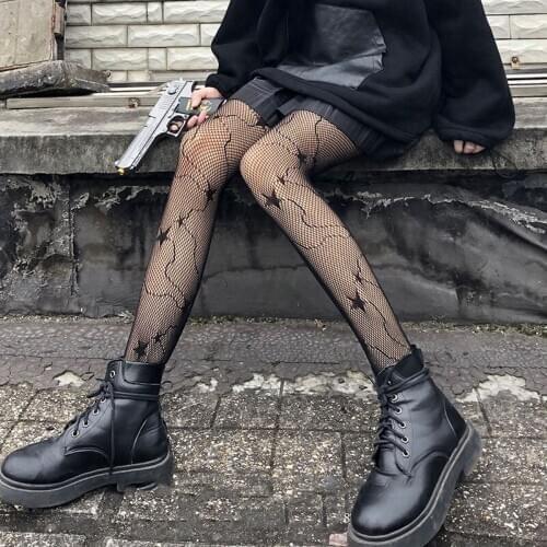 AniLV Locomotive Cool Girl Star Fishnet Stockings Women Sexy Black Mesh Pantyhose Cosplay Costume