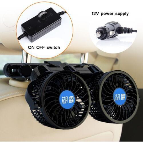 12V Electric Auto Car Air Cooling Fan Headrest 360 Degree Rotatable Dual Head Adjustable Speed Rear Back Seat Fan