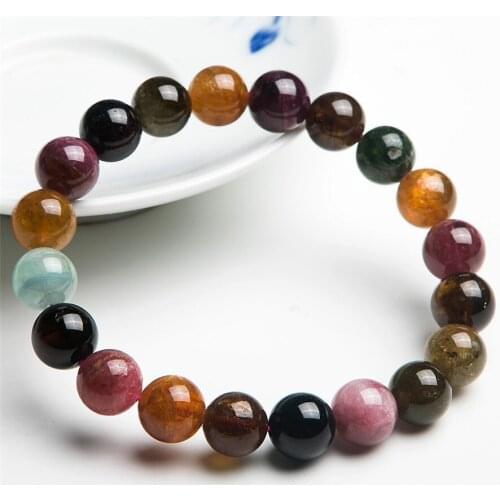 Precious Colorful Natural Tourmaline Bracelets For Women Female Stretch Crystal Round Bead Bracelet Drop Shipping
