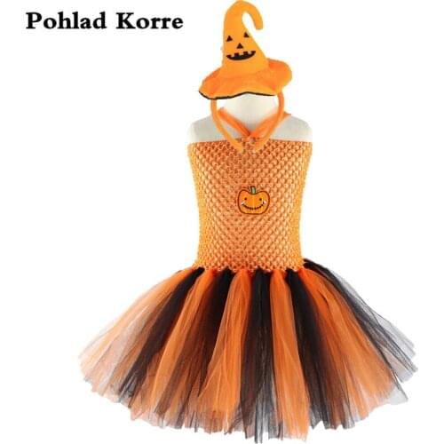 Baby Girls Smile Pumpkin Witch Dress Ball Gown Girl Tutu Dress Cosplay Kids Halloween Costume Party Dresses Children Clothes