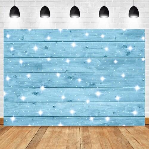 Laeacco Blue Wooden Board Wall Photography Background Seamless Shiny Stars Baby Child Portrait Shoot Party Decor Photo Backdrop