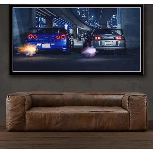 GTR R34 VS Supra Vehicle Poster Modern Canvas Wall Art Painting HD Print for Living Room Home Decor Poster Unframed
