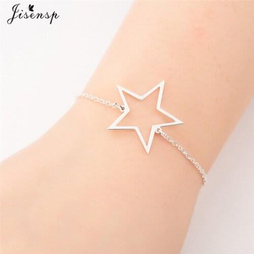 Jisensp Simple Fashion Hollow Pentagram Stainless Steel Bracelet for Women Little Star Charm Necklace Geometric Jewelry Gift