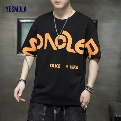 YESMOLA Men T-shirt O-neck Fashion Design Trend Casual Loose Print T-shirts Cotton Male Tops Tees Short Sleeve T Shirt for Men