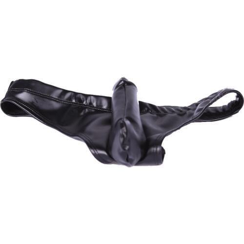 Mens Penis pouch Underwear Elephant Nose Big Pouch Briefs Faux Leather Open Crotch Separation Penis Testicles Jockstrap Cuecas