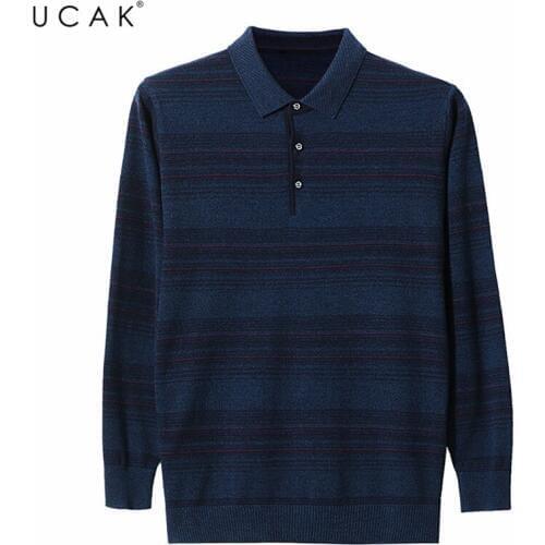 UCAK Brand Fashion Stripe Sweaters Men Clothing Streetwear Autumn Winter Pullover Homme Turn-down Collar Sweater Clothes U1063