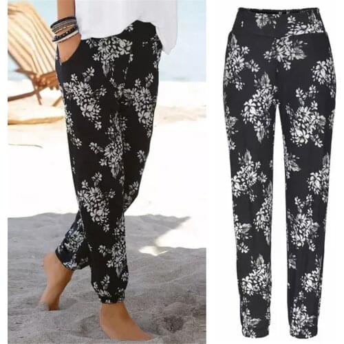 Daily Women High Waist Printing Easy Trousers Long New Pants Boho Beach Pockets Pants High Quality Casual Fashion Calça Feminina