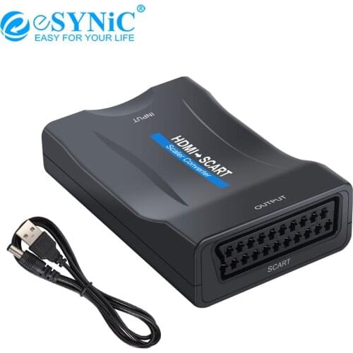 ESYNiC HDMI-compatible To SCART Converter Composite Video HD Stereo Audio HDMI-compatible In SCART Out Adapter For SKY HD DVD