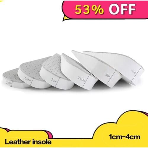 Half Height Increase Elevator Shoes Insoles for Men up 15 to 40 mm Pigskin Insole Inserts foot care pads Leather material