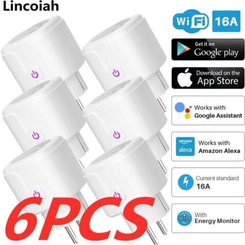 Lincoiah Smart Plug WiFi Socket EU Power Monitor Timing Function APP Control Work With Alexa Google Assistant for iOS/Android