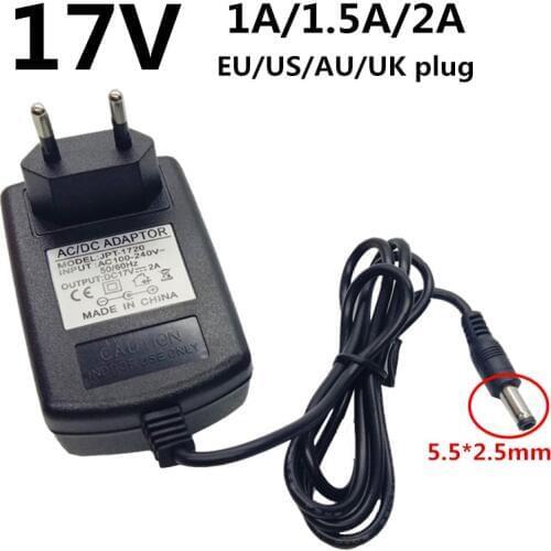 17V Universal AC 100-240V To DC 17V 1A 1.5A 2A Power Adapter Power Supply Converter 5.5mm*2.5mm 5.5mm*2.1mm EU US UK AU plug