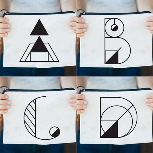 Geometry Alphabet Cosmetic Bags Women Makeup Lovely Casual Travel Portable Storage Purse Reusable Makeup Pouch Toiletry Bags