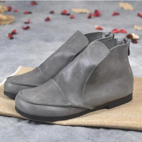 Handmade Soft Sole Women Boots Genuine Leather Comfortable Flat Sole Casual Ankle Boots Mothers Shoes Black Grey Plus Size 40